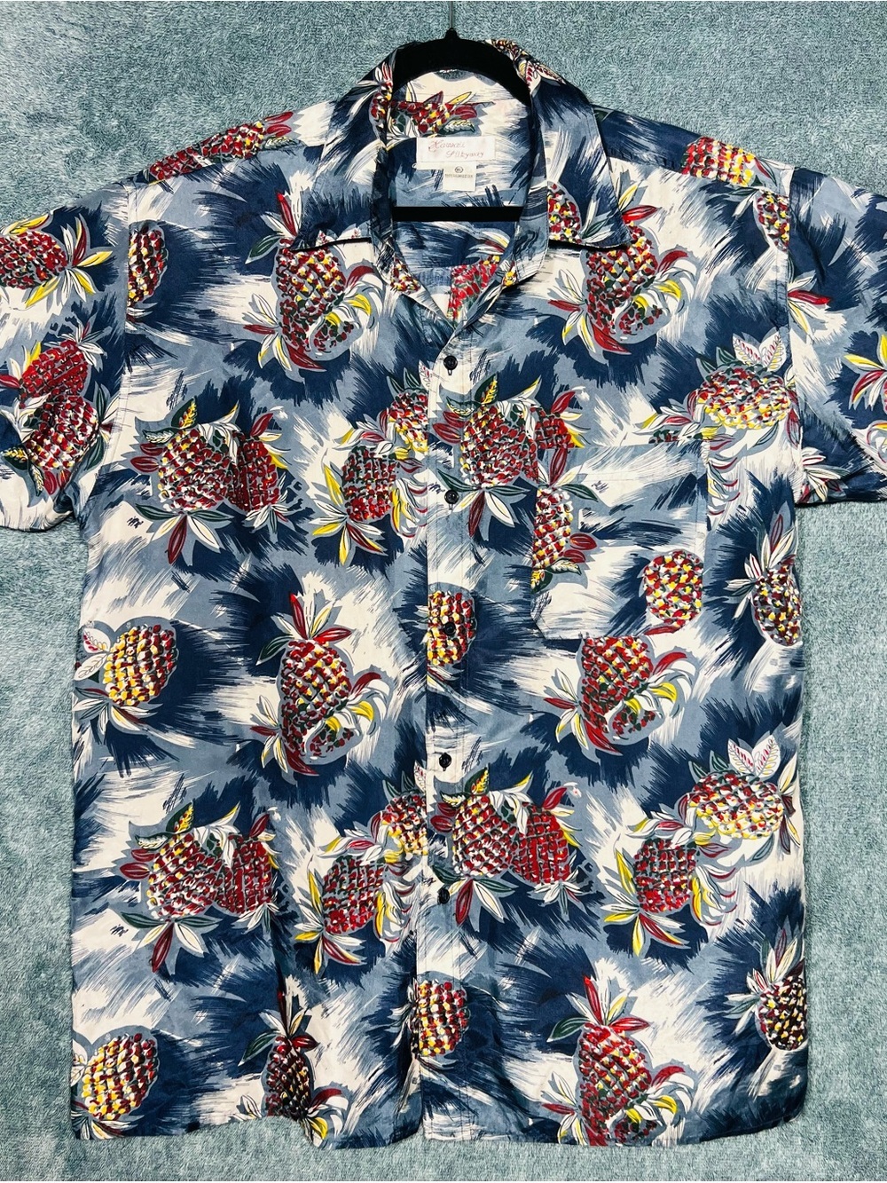 Vintage Hawaii Silkyway XL Silk Pineapple Hawaiian Shirt